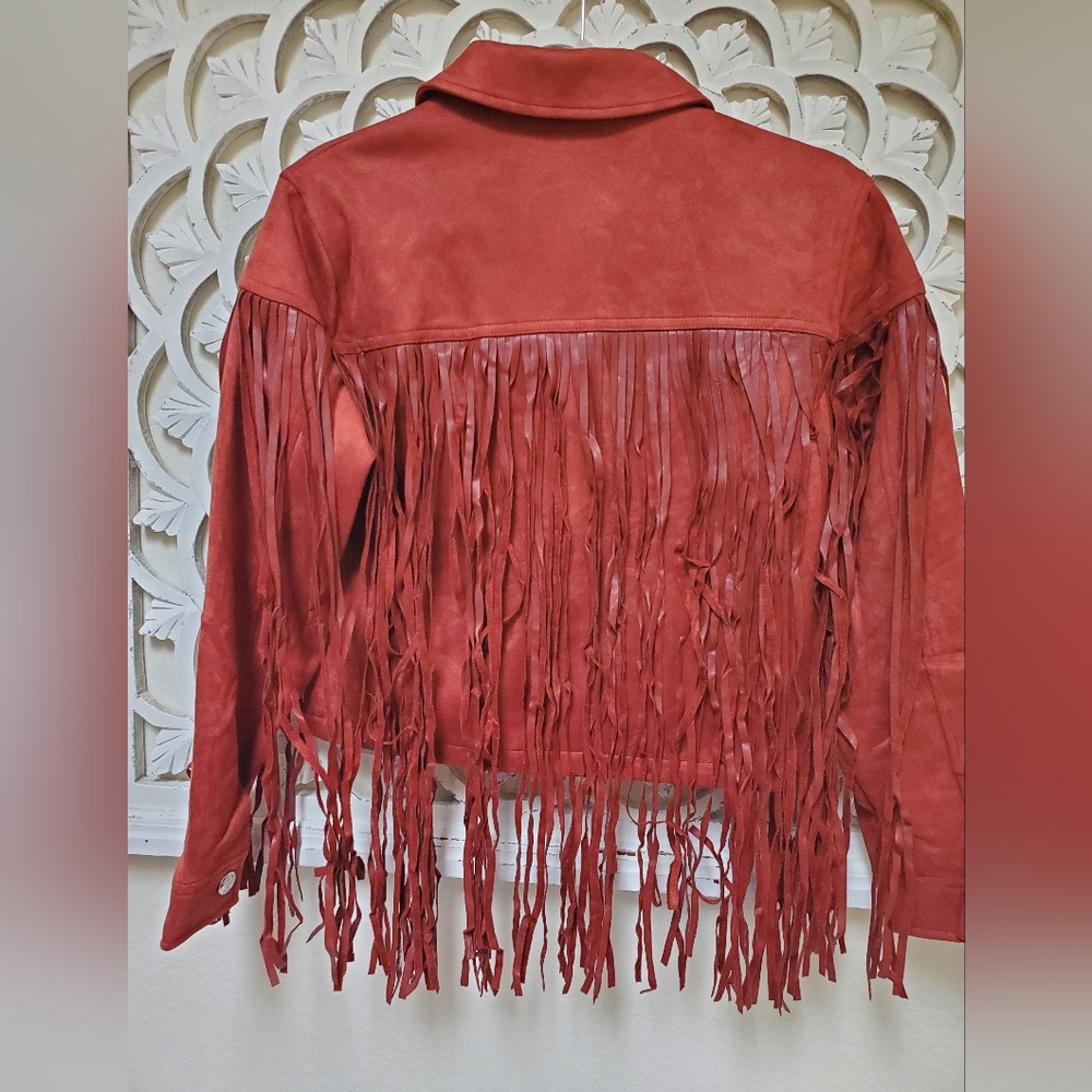 Sold Out Juicy Couture Faux Leather Fringe Trucker Jacket XS Rare NWT - Picture 8 of 16